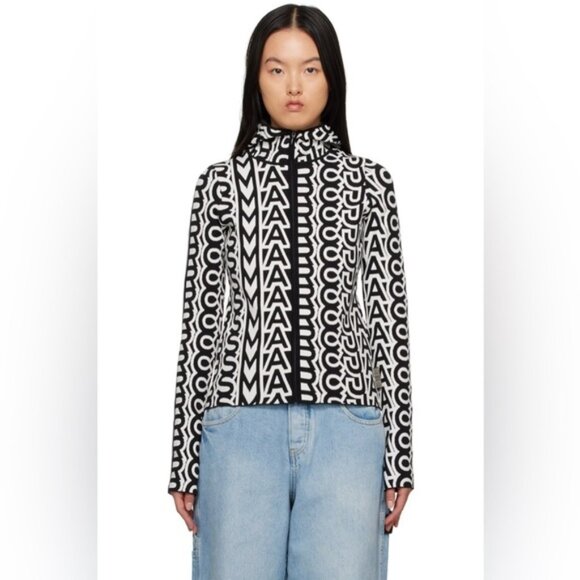 New authentic MARC JACOBSBlack &amp; Beige 'The Monogram Scuba Zip Up' Hoodie​​ - Picture 1 of 3